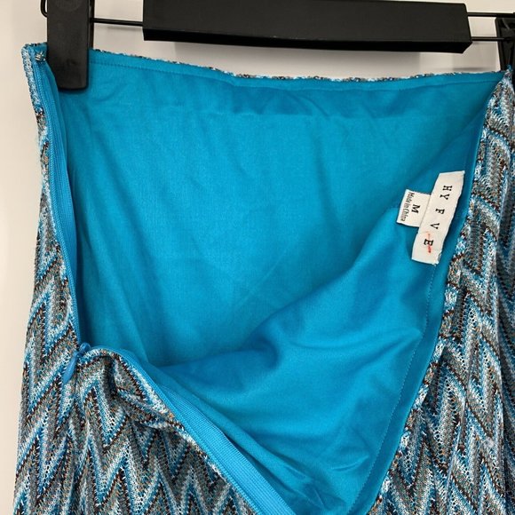 Hyfve Skirt Blue Chevron Print Maxi Lined Slit High Waist Boho - Picture 7 of 10